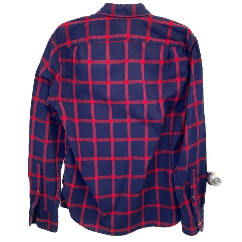 J. Crew Red Navy Kory Check Brushed Twill Cotton Shirt Size Medium